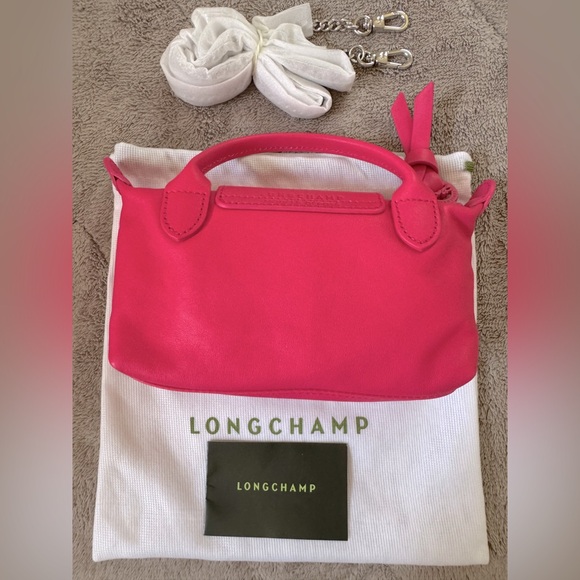 NEW🔥LONGCHAMP Le Pliage Pink Leather Mini Bag with Chain🔥 - Picture 9 of 16